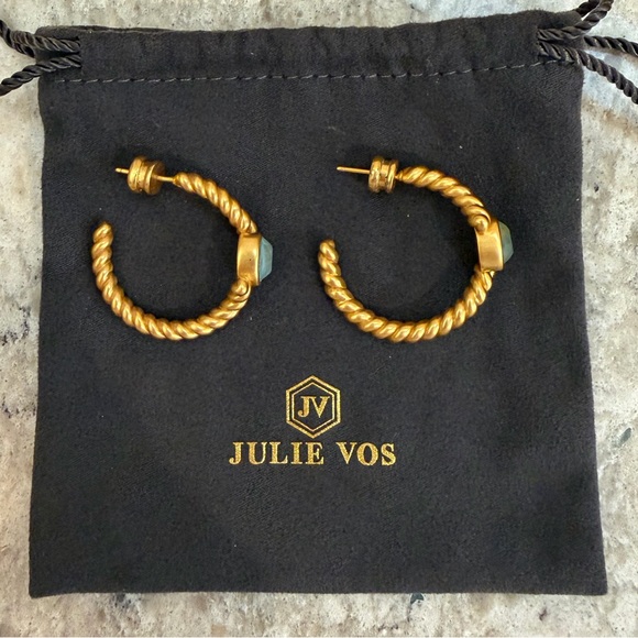 NWOT Julie Vos Nassau Stone Hoop Earrings in 24K gold plate - Picture 7 of 7